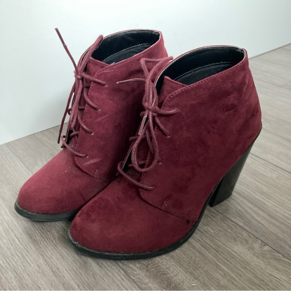 Red/Wine Suede Heeled Booties